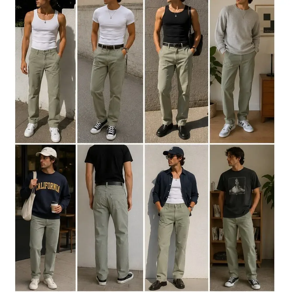 Levi’s Men’s Sage Green Chino Pants Straight Leg Casual Cotton 38x32